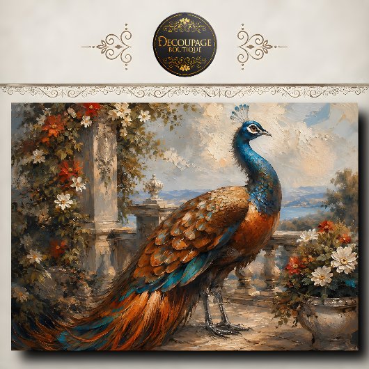 Rustic Peacock Terrace Decoupage Seidenpapier