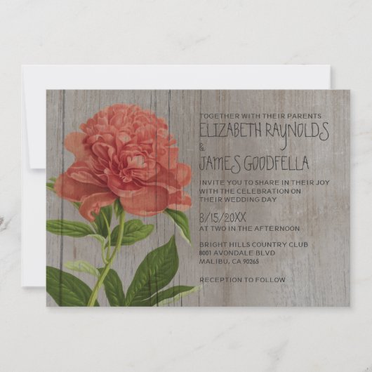 Rustic Peonies Wedding Invitations Einladung (Vorderseite)