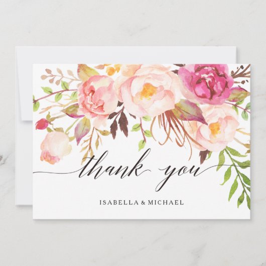 Rustic Peony Floral Wedding Vielen Dank Dankeskarte (Vorderseite)