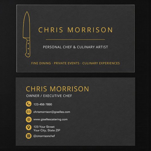 Rustic Personal Chef Catering Knife Visitenkarte