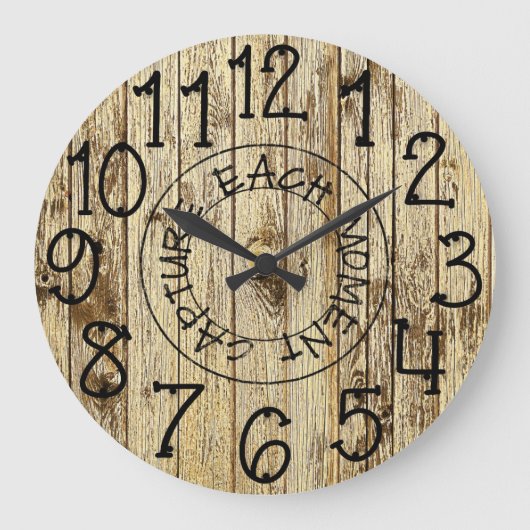 Rustic Personalized Brown Wood Capture Each Moment Große Wanduhr (Vorderseite)