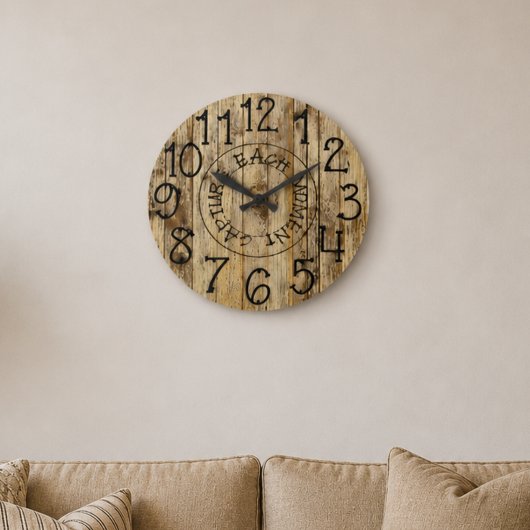 Rustic Personalized Brown Wood Capture Each Moment Große Wanduhr