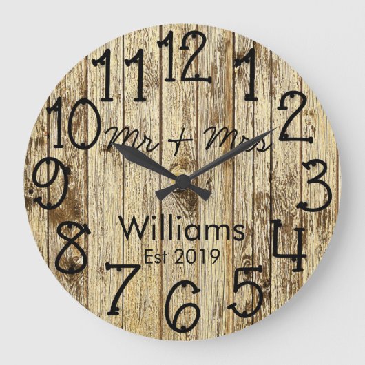 Rustic Personalized Brown Wood Custom Große Wanduhr (Vorderseite)