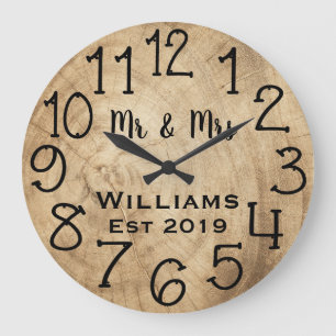 Rustic Personalized Brown Wood Custom Große Wanduhr