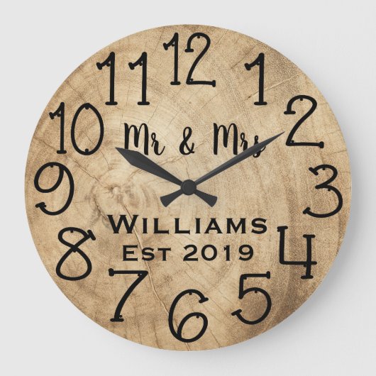 Rustic Personalized Brown Wood Custom Große Wanduhr (Vorderseite)