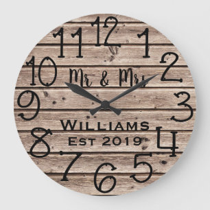Rustic Personalized Brown Wood Custom Große Wanduhr