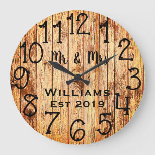 Rustic Personalized Brown Wood Custom Große Wanduhr