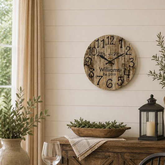 Rustic Personalized Brown Wood Custom Große Wanduhr