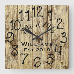Rustic Personalized Brown Wood Custom Quadratische Wanduhr