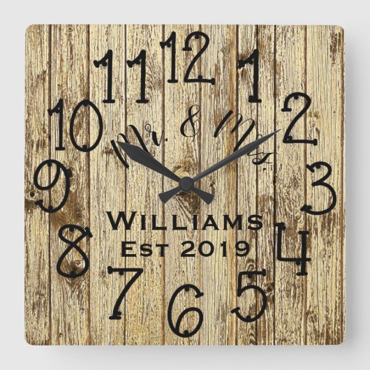 Rustic Personalized Brown Wood Custom Quadratische Wanduhr (Vorderseite)