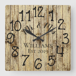 Rustic Personalized Brown Wood Custom Quadratische Wanduhr