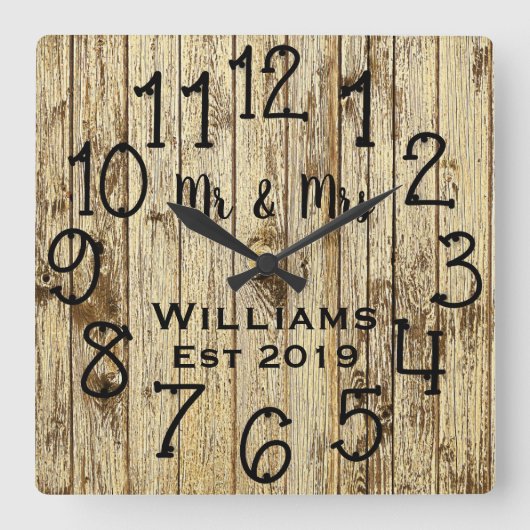 Rustic Personalized Brown Wood Custom Quadratische Wanduhr (Vorderseite)