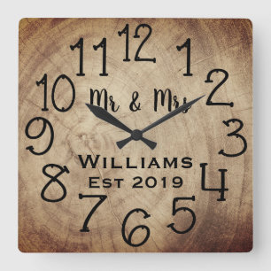 Rustic Personalized Brown Wood Custom Quadratische Wanduhr