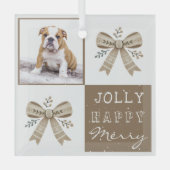 Rustic Photo Bow Jolly Happy Merry Christmas  Ornament Aus Glas (Vorderseite)