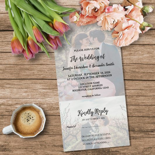 Rustic photo elegant country Wedding All In One Einladung