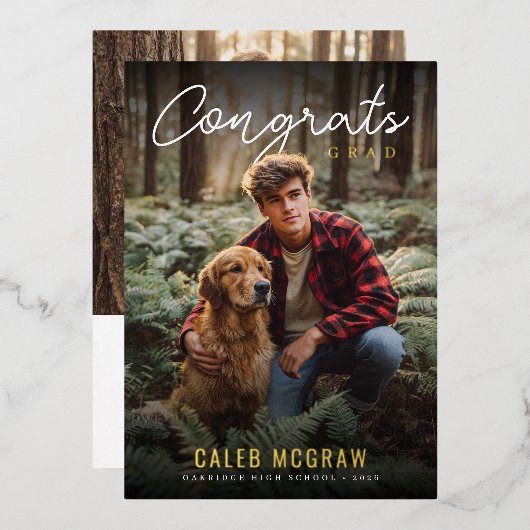 Rustic PhotoPop Graduation Folieneinladung (Vorderseite/Rückseite)