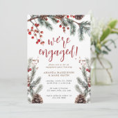 Rustic Pine & Berry Winter Engagement Party Einladung (Stehend Vorderseite)