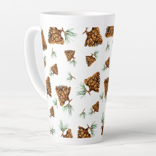 Rustic Pine Cone Forest Mug – Nature-Inspired Desi Milchtasse (Linke Ecke)