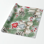 Rustic Pine Cone Holly Berries Christmas Holiday Geschenkpapier (Ungerollt)