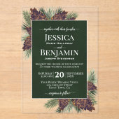 Rustic Pine Cones & Branches Stylish Text Wedding Acryleinladungen (Vorderseite)