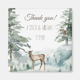 Rustic Pine Deer Owl Mountain Thank You Magnet