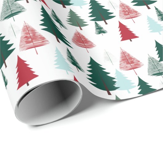 Rustic Pine Forest Scandi Christmas Trees Pattern Geschenkpapier (Rolleneckpunkt)
