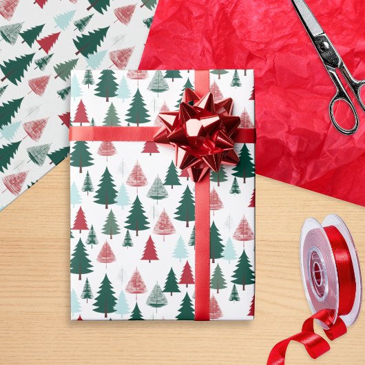 Rustic Pine Forest Scandi Christmas Trees Pattern Geschenkpapier