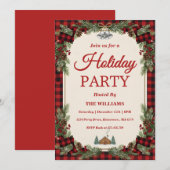 Rustic Pine & Plaid Holiday Party Einladung (Vorne/Hinten)
