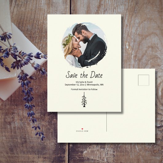 Rustic Pine Tree Boho Ivory Wedding Ankündigungspostkarte