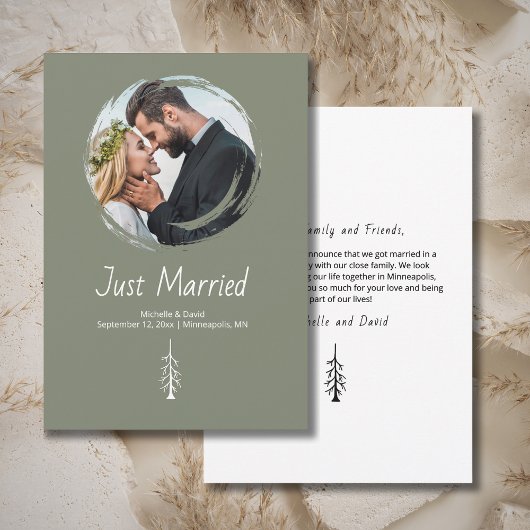 Rustic Pine Tree Boho Sage Casual Photo Wedding Ankündigung