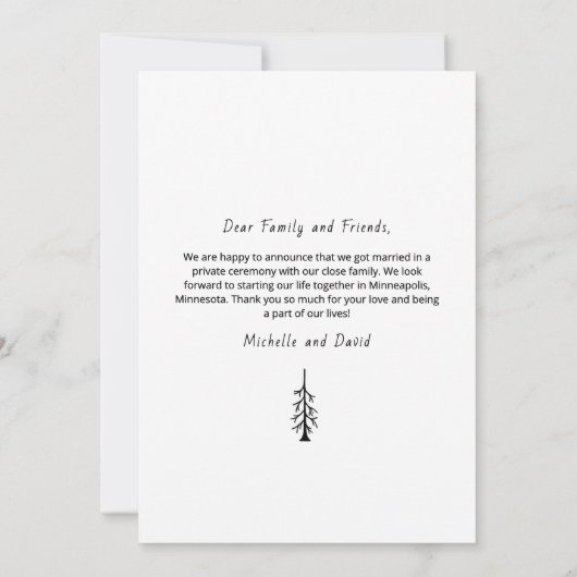 Rustic Pine Tree Boho Sage Casual Photo Wedding Ankündigung (Rückseite)