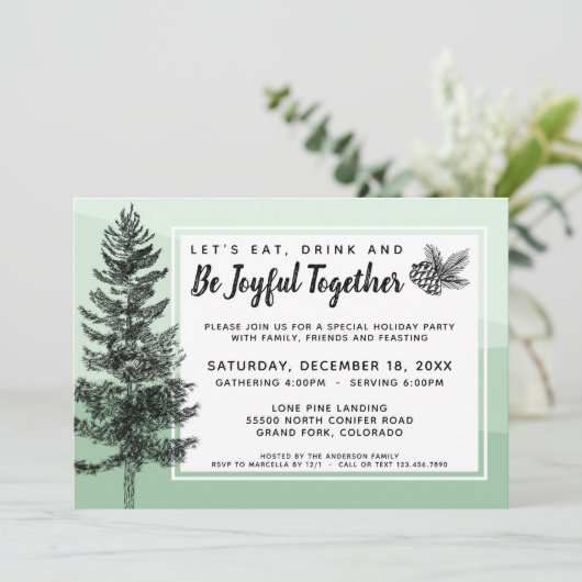 Rustic Pine Tree Mint Holiday Dinner / Party Einladung (Stehend Vorderseite)
