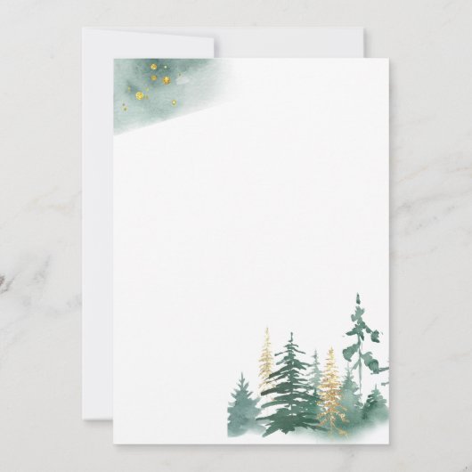 Rustic Pine Tree Winter Wedding Save the Date Einladung (Rückseite)