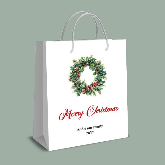 Rustic pine wreath Christmas gift bag custom Mittlere Geschenktüte