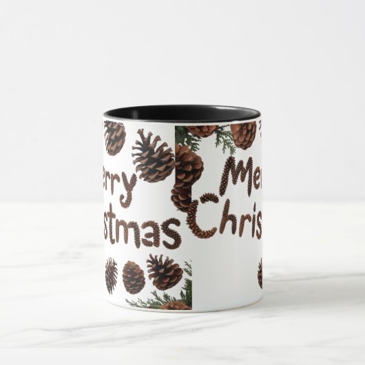Rustic Pinecone Frohe Weihnachts Combo Tasse (Zentrum)