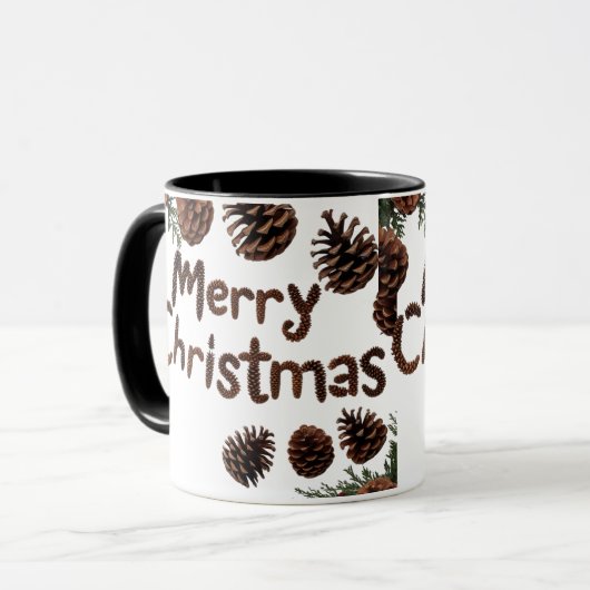 Rustic Pinecone Frohe Weihnachts Combo Tasse (Vorderseite Links)