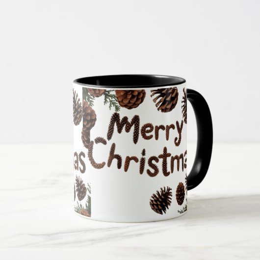 Rustic Pinecone Frohe Weihnachts Combo Tasse (VorderseiteRechts)