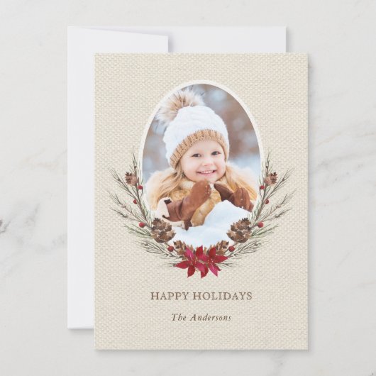 Rustic Pinecone Weihnachtskarte Feiertagskarte (Vorderseite)