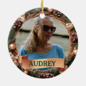 Rustic Pinecone Wreath ANY Photo Keramik Ornament (Hinten)
