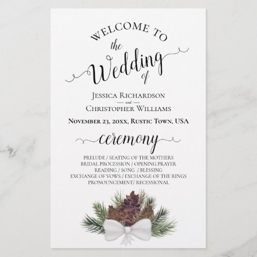 Rustic Pinecones Budget Hochzeitsprogramm (Vorderseite)