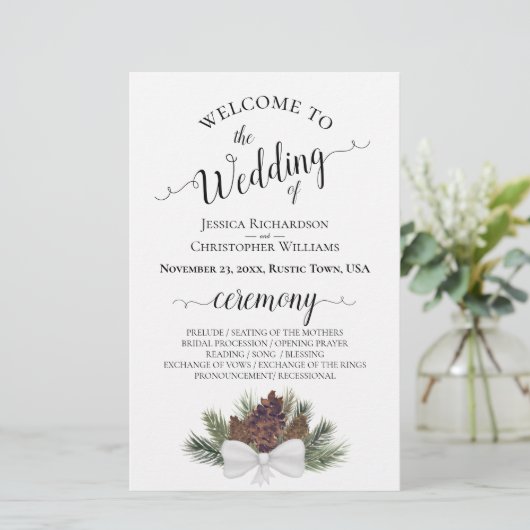 Rustic Pinecones Budget Hochzeitsprogramm (Stehend Vorderseite)