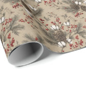 Rustic Pinecones, Cotton Sprigs and Red Berries Geschenkpapier (Rolleneckpunkt)
