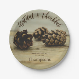 Rustic Pinecones Custom Family Name Thanksgiving Pappteller