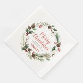 Rustic Pinecones & Green Folies Weihnachtskranz Serviette (Ecke)
