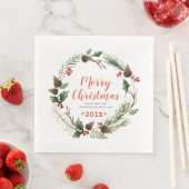 Rustic Pinecones & Green Folies Weihnachtskranz Serviette (Beispiel)