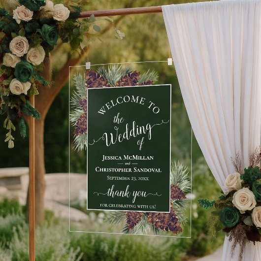 Rustic Pinecones & Pine Branches Wedding Welcome Acrylschild