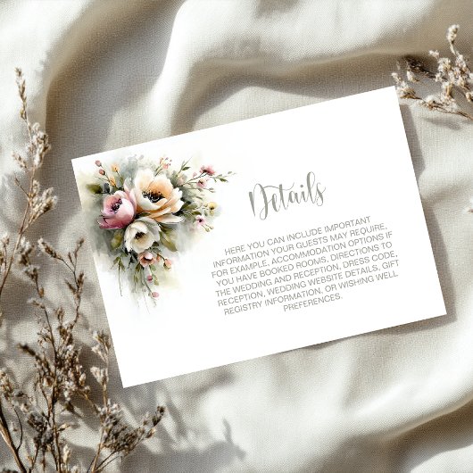 Rustic Pink and Orange Floral Wedding Details Begleitkarte