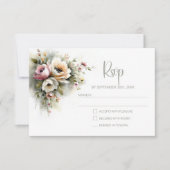 Rustic Pink and Orange Floral Wedding RSVP Karte (Vorderseite)
