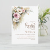 Rustic Pink and White Floral Bridal Shower Einladung (Stehend Vorderseite)