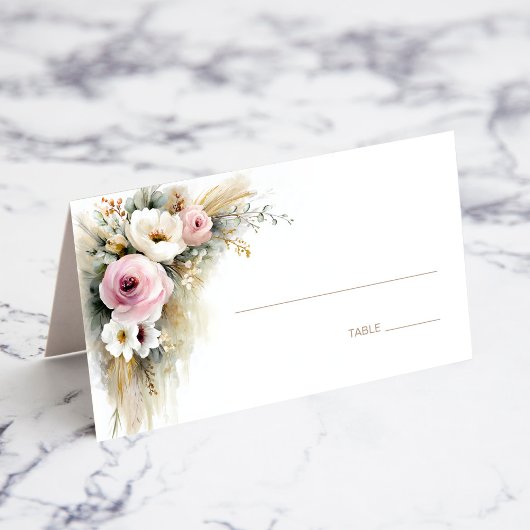Rustic Pink and White Floral Wedding Place Card Platzkarte